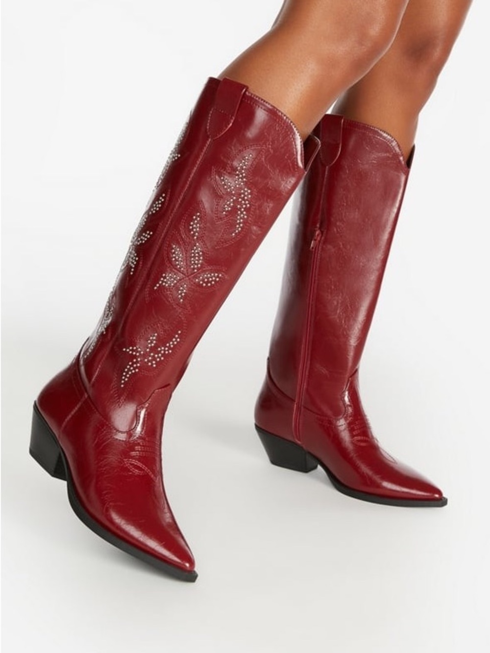 JustFab Burgundy Heeled Boots with Embellishments - Picture 10 of 11